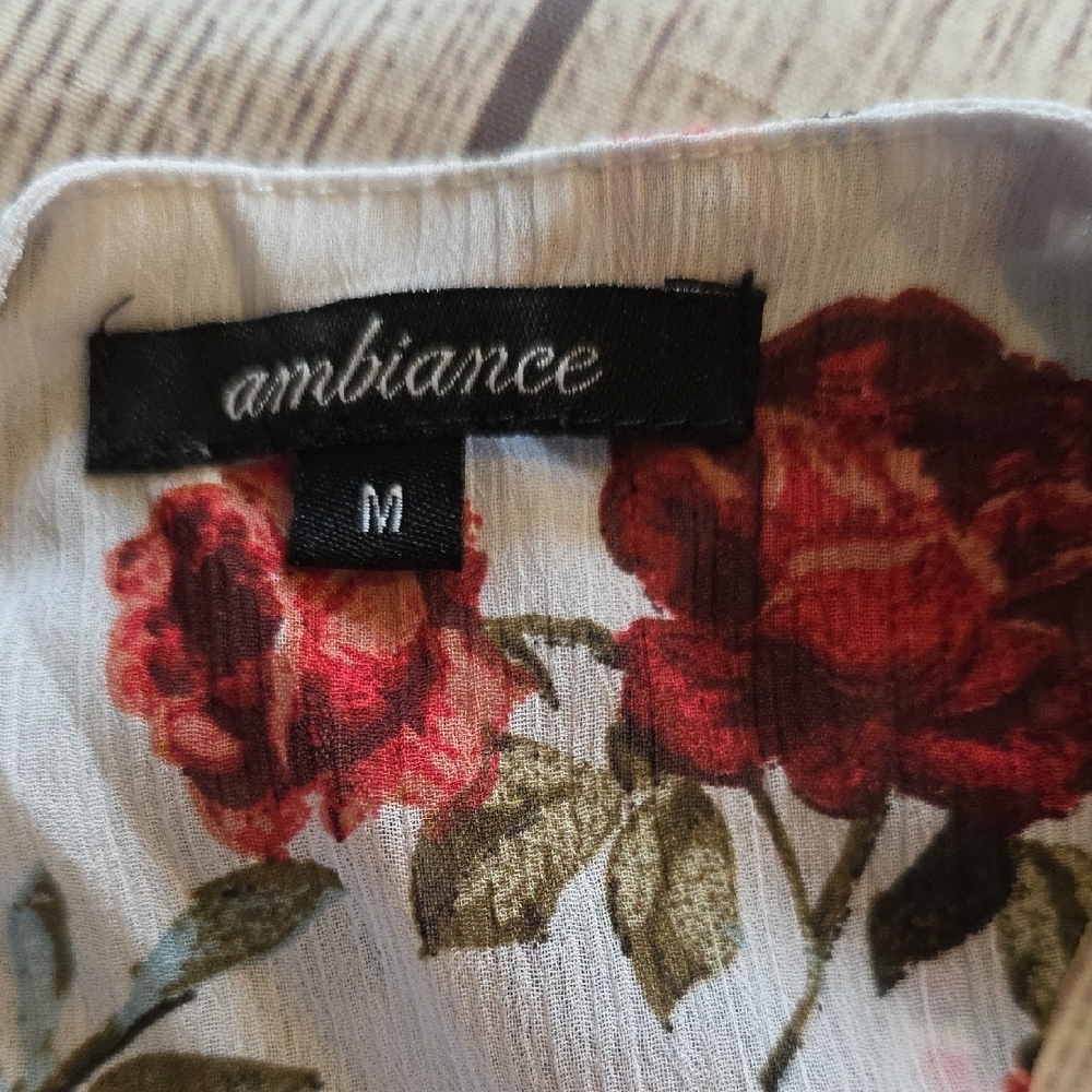 Ambiance Floral Tank Top - Red and Green on White - Picture 2 of 7